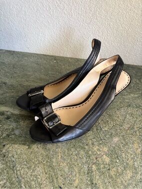 Coach Miranda Open Toe Sling Back Women Shoes Heels 10 B Leather black